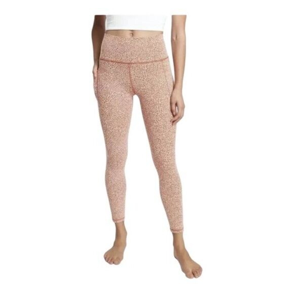 Athleta Salutation Stash Pocket 7/8 Textured Tight Cheetah Oxford Rust Sea Salt - Picture 1 of 9